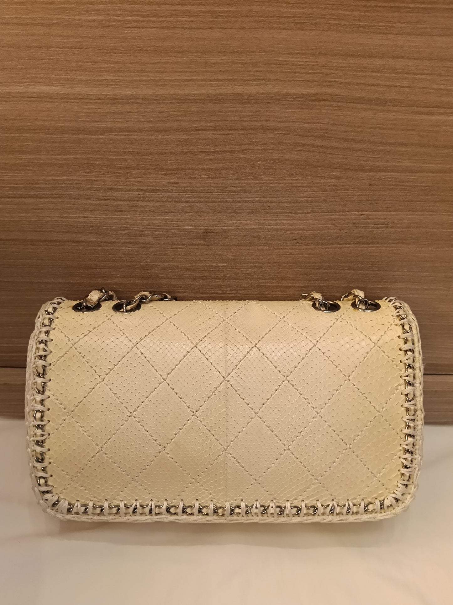 Chanel Turn Lock Flap Chain Python White SHW #11