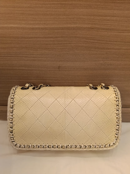 Chanel Turn Lock Flap Chain Python White SHW #11
