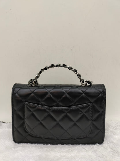 Chanel WOC Top Handle Lamb Black SHW (CHIP)