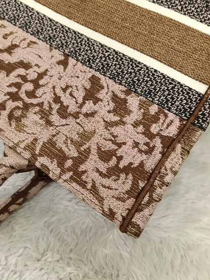 Dior Tote Book Medium Brocart Embroidered Pink Brown 2022