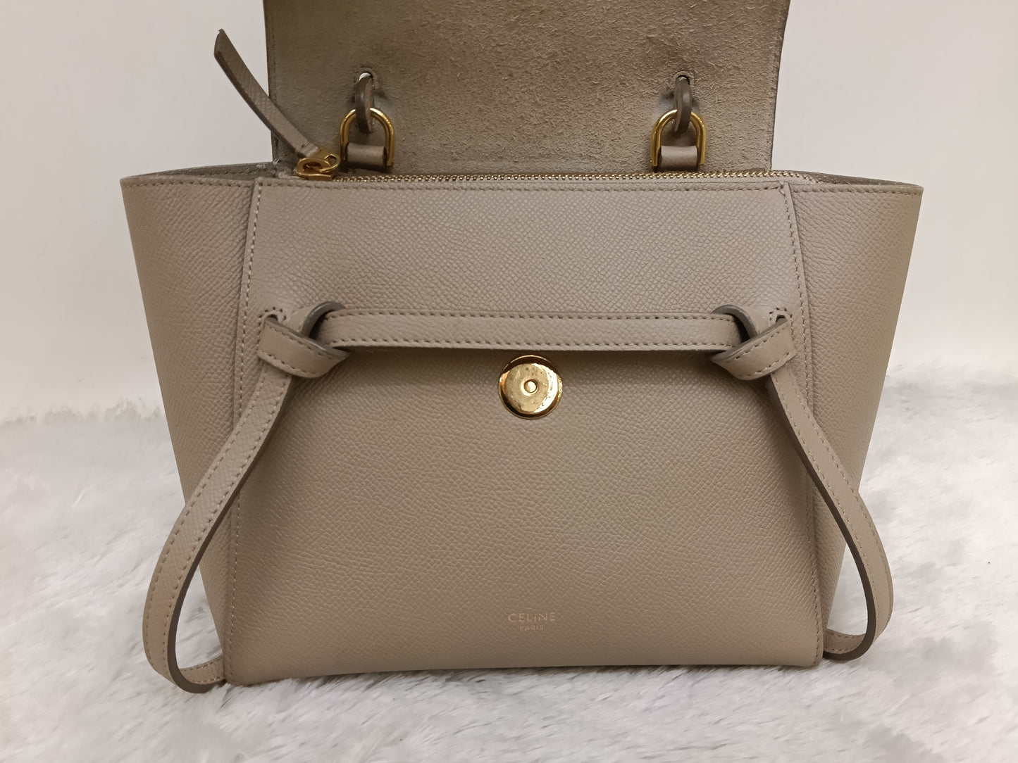 Celine Nano Belt Grained Light Taupe GHW 2018