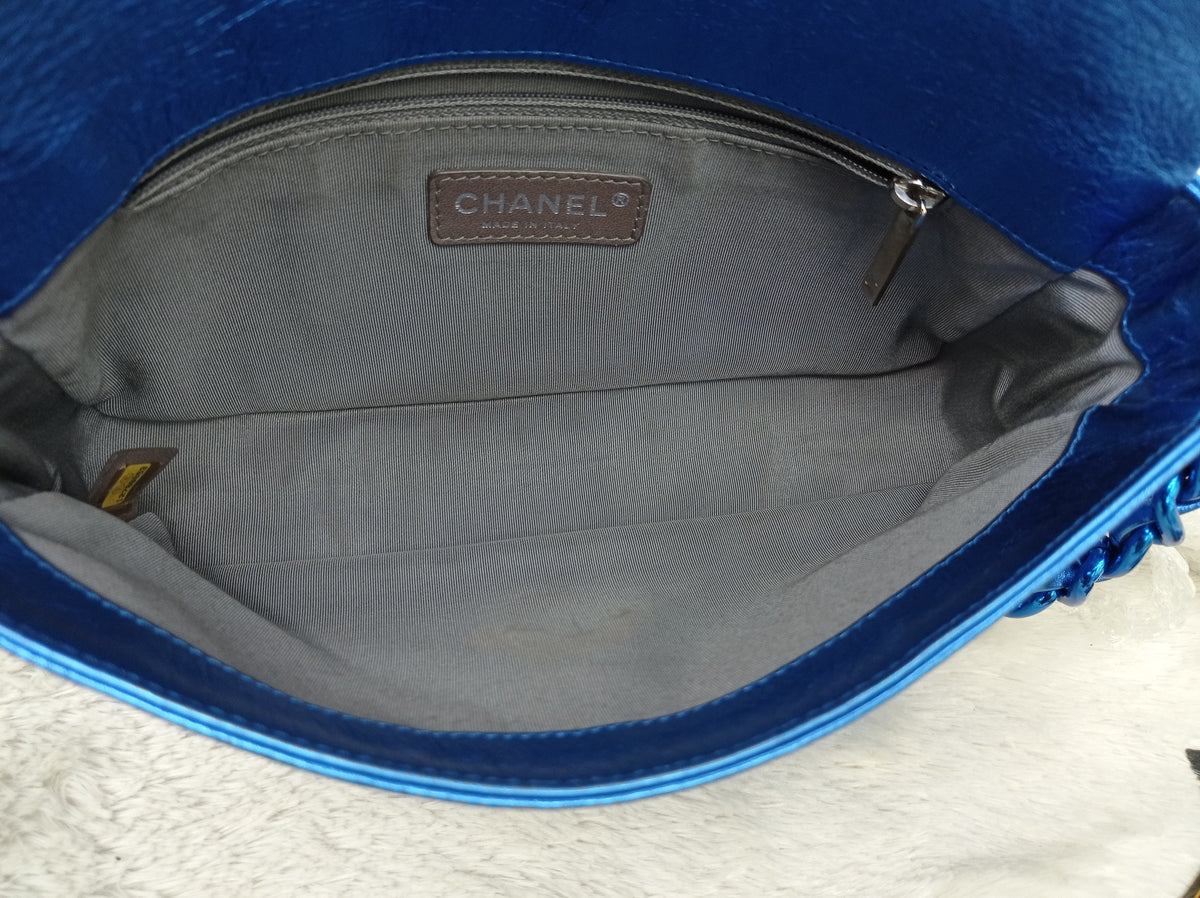 Chanel Modern Chain Flap Cracked Calfskin Metallic Blue #12