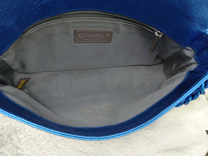 Chanel Modern Chain Flap Cracked Calfskin Metallic Blue #12
