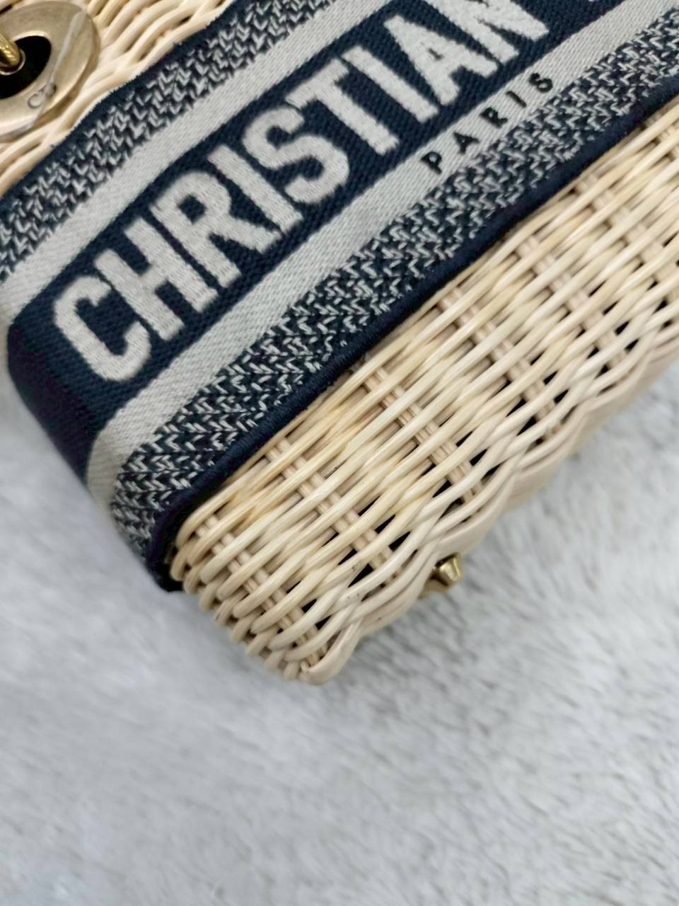 Lady Dior Mini Wicker Rattan Oblique Jacquard Blue Natural GHW 2022