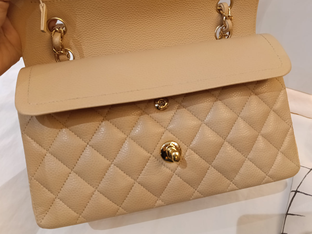 Chanel Small Caviar Beige GHW DF (CHIP)